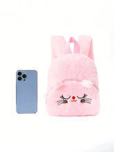 Carregar imagem no visualizador da galeria, Mochila de pelúcia bonito com gato bordado para crianças | Mochila escolar, jardim de infância